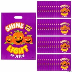 Discount 🎉 12 1/2" x 17" Bulk Christian Pumpkin Trick-Or-Treat Plastic Goody Bags - 50 Pc. ✔️