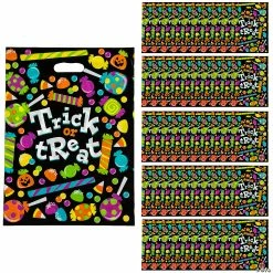 Cheap 😉 12 1/2" x 17" Bulk Large Sweet 🦇 Halloween Trick-Or-Treat Plastic Goody Bags - 50 Pc. ⌛