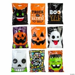 Wholesale 😀 12 1/2" x 17" Bulk Medium 🧛 Halloween Trick-or-Treat Plastic Goody Bag Assortment - 250 Pc. 🛒
