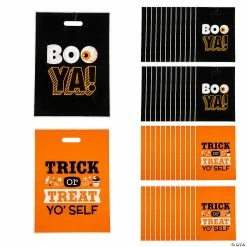 Wholesale ✨ 12-1/2" x 17" 🦇 Halloween Funny Sayings Trick-or-Treat Plastic Goody Bags - 50 Pc. 😉