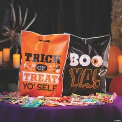 Wholesale ✨ 12-1/2" x 17" 🦇 Halloween Funny Sayings Trick-or-Treat Plastic Goody Bags - 50 Pc. 😉 -Party Bags & Containers Shop 12 1 2 x 17 halloween funny sayings trick or treat plastic goody bags 50 pc 13810930 a02