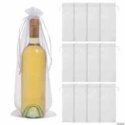 Buy 🌟 13" Large White Organza Wine Drawstring Bags - 12 Pc. ✨