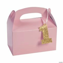 Coupon 😍 1st 🎂 Birthday Light Pink 🎂 Birthday Favor Boxes with Tag - 12 Pc. ✨