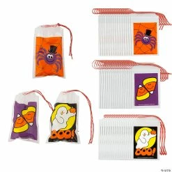 New 😀 2 3/4" x 4" Bulk Mini 💀 Halloween Plastic Drawstring Treat Bags - 144 Pc. 💯