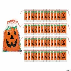 Budget 🎉 2 3/4" x 4" Bulk Mini Jack-O’-Lantern Paper Drawstring Treat Bags - 144 Pc. 🔔