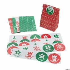 Flash Sale ✨ 3 1/4" x 2" x 6 1/2" Small Advent Countdown 🔔 Christmas Paper Treat Bags with Stickers - 50 Pc. ✔️
