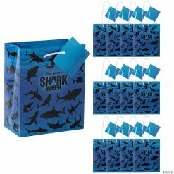 Hot Sale 🎁 4 1/2" x 5 1/2" Discovery Shark Week™ Small Paper Gift Bags with Tags - 12 Pc. 😀