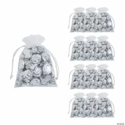 Wholesale 🎉 4 1/2" x 6 1/4" Large White Organza Drawstring Bags - 12 Pc. ✔️