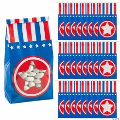 Best Pirce 👍 4 1/2" x 9" Patriotic Tin Tie Paper Treat Bags with Star Window - 24 Pc. ⌛