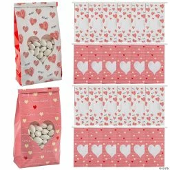 Hot Sale 😍 4 1/2" x 9" Valentine Paper Treat Bags with Heart Window - 24 Pc. 🌟