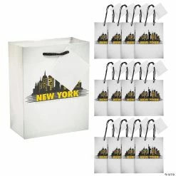 Best Sale โค๏ธ 4 1/4" x 2 1/4" x 5 1/2" Small New York Paper Gift Bags with Tags - 12 Pc. โ๏ธ