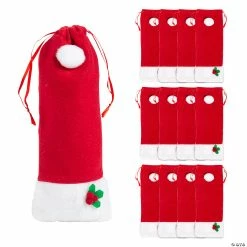 Top 10 🌟 4" x 10" Medium Santa Hat Fleece Drawstring Treat Bags - 12 Pc. 🔥