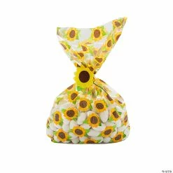Best Pirce 🎉 5-1/2" x 11-1/2" Small Sunflower Cellophane Treat Bags with Ties for 24 Guests 😉