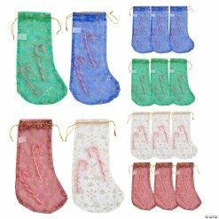 Buy π 5 1/2" x 11" Large Snowflake π Christmas Stocking Organza Drawstring Treat Bags - 12 Pc. π₯
