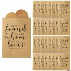 Budget 🌟 5 3/4" x 8" Bulk Religious Wedding Kraft Paper Treat Bags - 50 Pc. 🎁