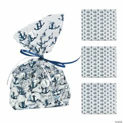 Promo 🎁 5" x 11 1/2" Nautical Print Cellophane Treat Bags - 12 Pc. ⌛