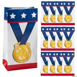 Discount 🧨 5" x 3" x 9 3/4" Small Award Medal Paper Goody Bags - 12 Pc. 💯