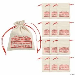 Promo 💯 5" x 6" Mini Santa Canvas Drawstring Bags - 12 Pc. 🤩