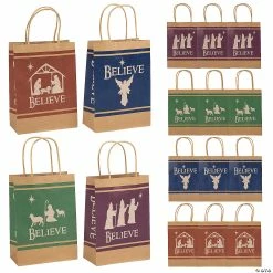 Outlet ✔️ 6 1/2" x 3 1/2" x 9" Medium Nativity Silhouette Kraft Paper Gift Bags - 12 Pc. ✔️