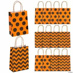 Outlet 🔥 6 1/2" x 4" Medium 🧛 Halloween Pattern Kraft Paper Gift Bags - 12 Pc. 😀