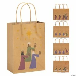 Flash Sale 👍 6 1/2" x 9" Medium Brown Nativity Scene Kraft Paper Gift Bags - 12 Pc. 🔥