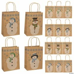 Hot Sale 🌟 6 1/2" x 9" Medium Snowman Kraft Paper Gift Bags - 12 Pc. 🤩