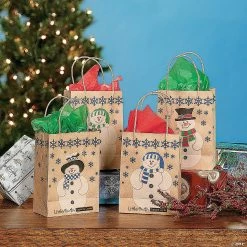 Hot Sale 🌟 6 1/2" x 9" Medium Snowman Kraft Paper Gift Bags - 12 Pc. 🤩 -Party Bags & Containers Shop 6 1 2 x 9 medium snowman kraft paper gift bags 12 pc 4 1417 ipc