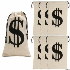 Outlet 🎉 6" x 10" Large Dollar Sign Canvas Drawstring Bags - 6 Pc. 🌟