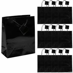 Cheap β 7 1/2" x 9" Medium Black Paper Gift Bags - 12 Pc. βοΈ