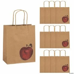 Cheapest ⭐ 7 1/2" x 9" Medium Fall Festival Apple Kraft Paper Gift Bags - 12 Pc. 🔥