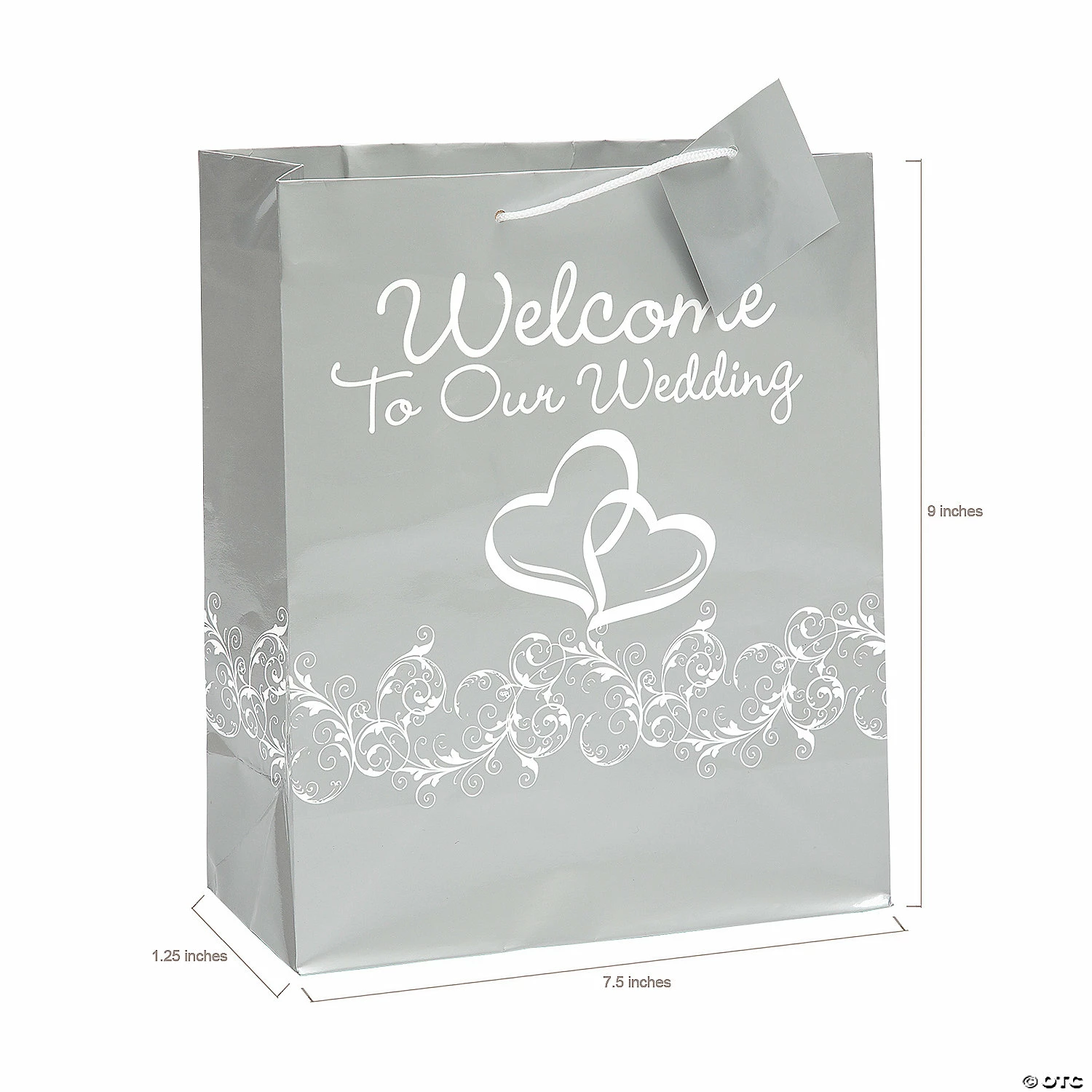 Coupon π 7-1/2" x 9" Medium Silver Two Hearts Welcome To Our Wedding Paper Gift Bags - 12 Pc. π― 2 Coupon π 7-1/2" x 9" Medium Silver Two Hearts Welcome To Our Wedding Paper Gift Bags - 12 Pc. π― - Image 2