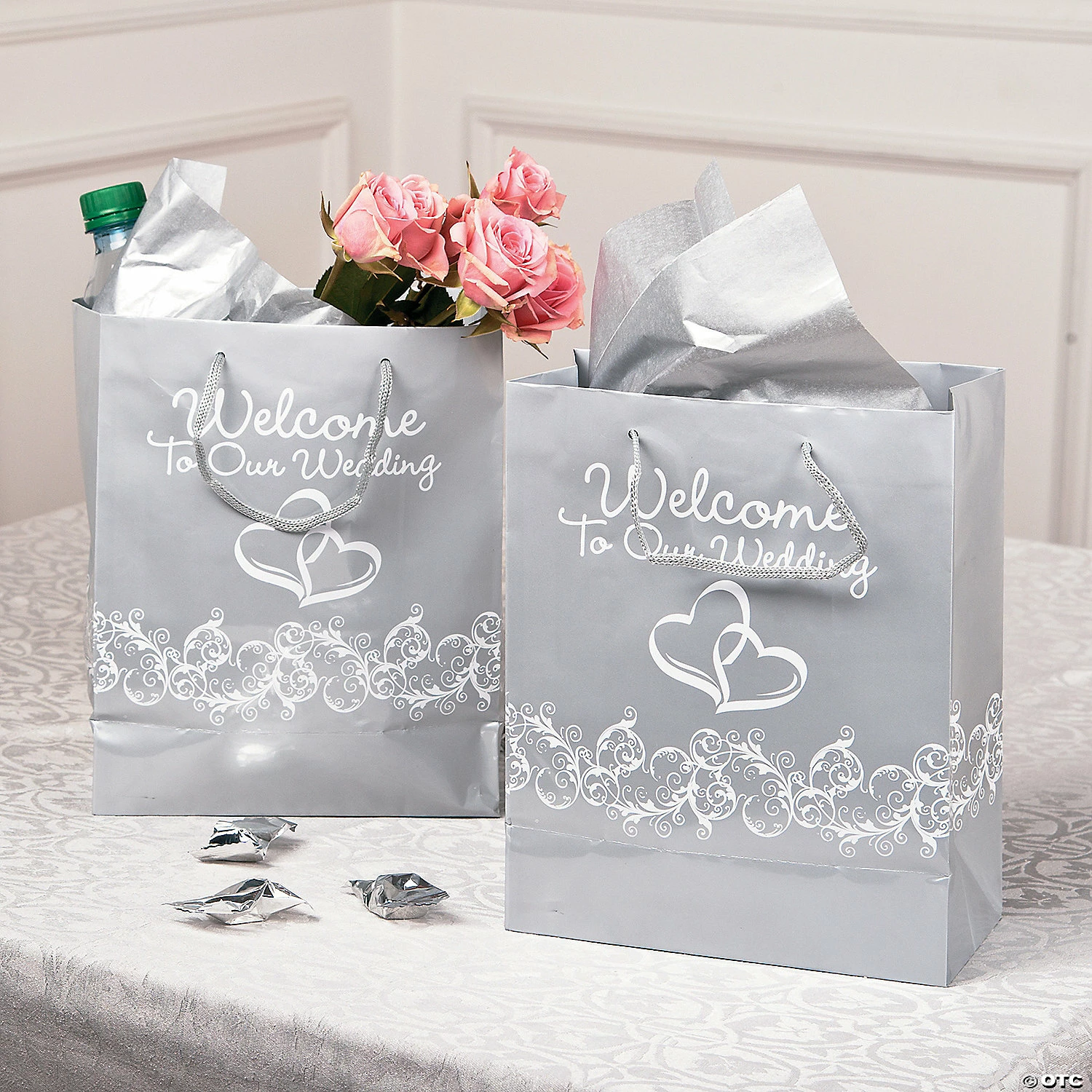 Coupon π 7-1/2" x 9" Medium Silver Two Hearts Welcome To Our Wedding Paper Gift Bags - 12 Pc. π― 3 Coupon π 7-1/2" x 9" Medium Silver Two Hearts Welcome To Our Wedding Paper Gift Bags - 12 Pc. π― - Image 3