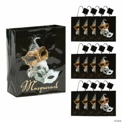 Budget 🔔 7 1/4" x 9" Medium Masquerade Ball Gift Bags with Tags - 12 Pc. 🎁