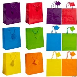 Promo 😀 7 1/4" x 9" Medium Neon Paper Gift Bags - 12 Pc. 💯