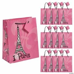 Wholesale 💯 7 1/4" x 9" Medium Perfectly Paris Paper Gift Bags - 12 Pc. 💯