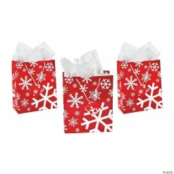 Brand new 𧨠7 1/4" x 9" Medium Red & White Snowflake Gift Bags with Tags - 12 Pc. π
