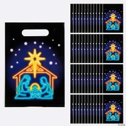Cheapest ⭐ 7" x 9 1/2" Bulk Medium Neon Nativity Plastic Goody Bags - 50 Pc. 🎁