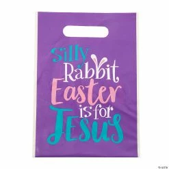 Coupon 🎉 7" x 9 1/2" Bulk Small Silly Rabbit Easter Is For Jesus Plastic Goody Bags - 50 Pc. ⭐
