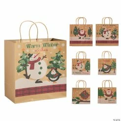 Flash Sale ❤️ 8 1/2" - 11" x 8 1/2" - 11" 1/2" Medium & Large ❄ Christmas Scene Kraft Paper Gift Bag Assortment - 12 Pc. 🎁