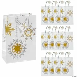 Outlet 🔥 9" x 12-3/4" Large Gold & Silver Gift Paper Bags with Tags - 12 Pc. 😉