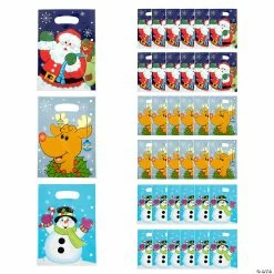 Discount 🔔 9" x 6" Plastic 🎁 Christmas Party Goody Bags - 36 Pc. 🔥