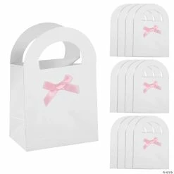 Outlet 🌟 Baby Shower Paper Treat Bags with Pink Bow - 12 Pc. 🤩