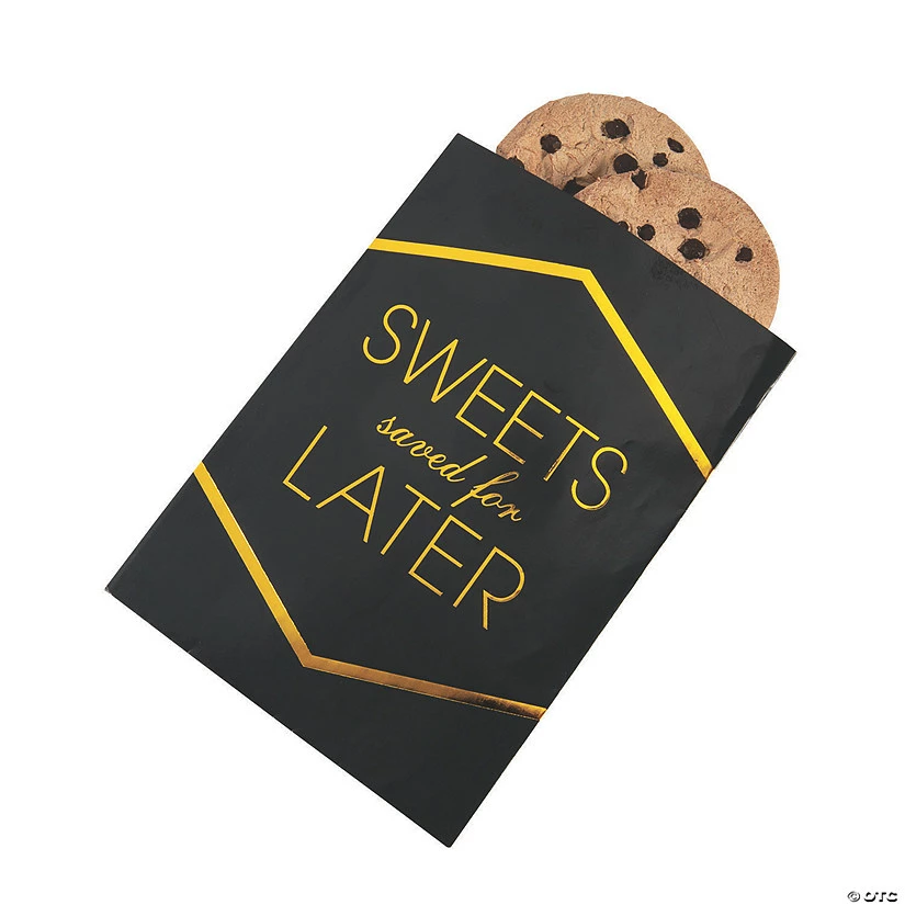 Best Pirce 🌟 Black & Gold Foil Sweets Treat Bags - 50 Pc. 🔥 1 Best Pirce 🌟 Black & Gold Foil Sweets Treat Bags - 50 Pc. 🔥