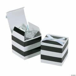 Hot Sale 🛒 Black & White Stripe Favor Boxes with Bow - 24 Pc. ✔️