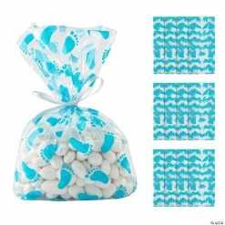New 🎁 Blue Baby Footprint Cellophane Bags - 12 Pc. 🌟