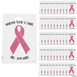 Wholesale 🎉 Bulk 12" x 17" Breast Cancer Awareness Large Plastic Goody Bags - 50 Pc. ❤️