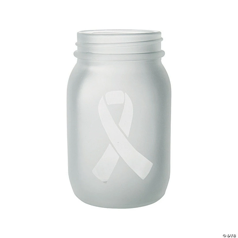 Outlet ๐ Frosted Awareness Ribbon Mason Jar โ๏ธ 1 Outlet ๐ Frosted Awareness Ribbon Mason Jar โ๏ธ