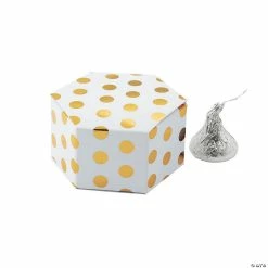 Hot Sale ✔️ Gold Polka Dot Hexagon Favor Boxes - 24 Pc. ⭐