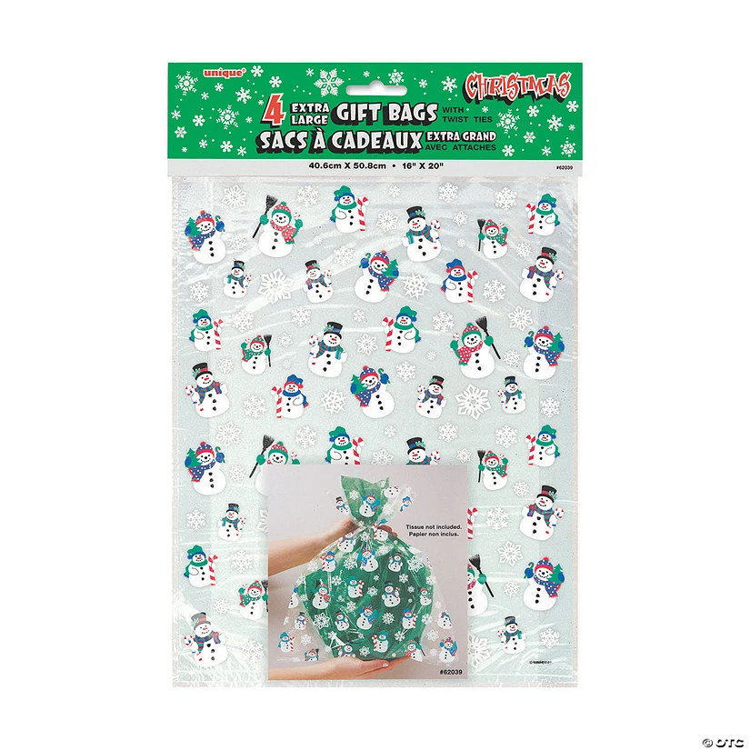 Discount β€οΈ Large Snowman Cellophane Gift Bags - 4 Pc. π 1 Discount β€οΈ Large Snowman Cellophane Gift Bags - 4 Pc. π