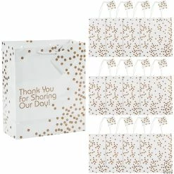 Outlet π Medium Gold Dot Wedding Thank You Paper Gift Bags with Tags - 12 Pc. π